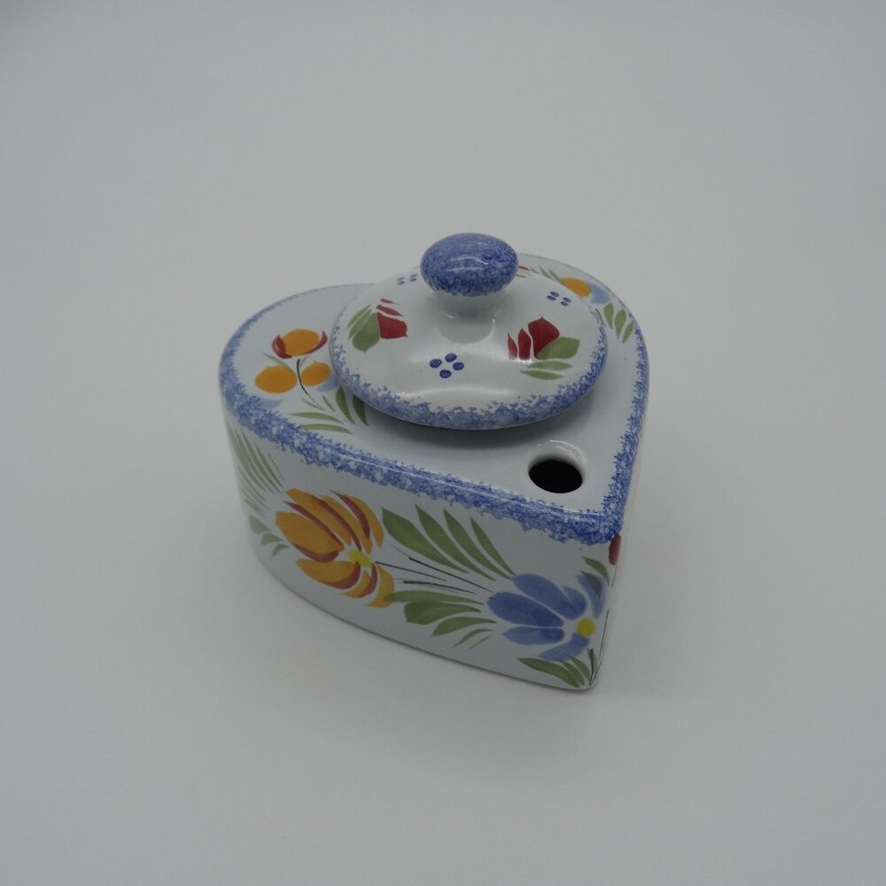Quimper HB Henriot France Floral Heart Shape Ink Well